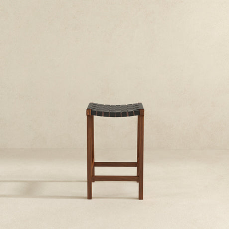 James Mid-Century Modern Genuine Black Leather 24.5" Counter Stool by Ashcroft Furniture at Eve Furniture