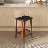 James Mid-Century Modern Genuine Black Leather 29" Bar Stool