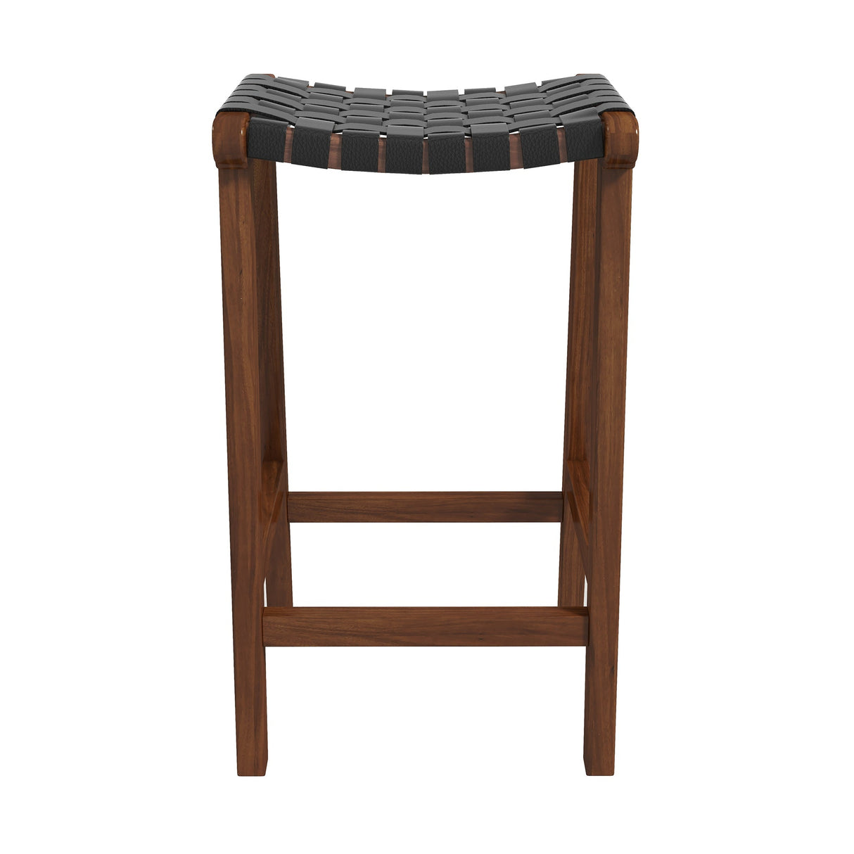 James Mid-Century Modern Genuine Black Leather 29" Bar Stool