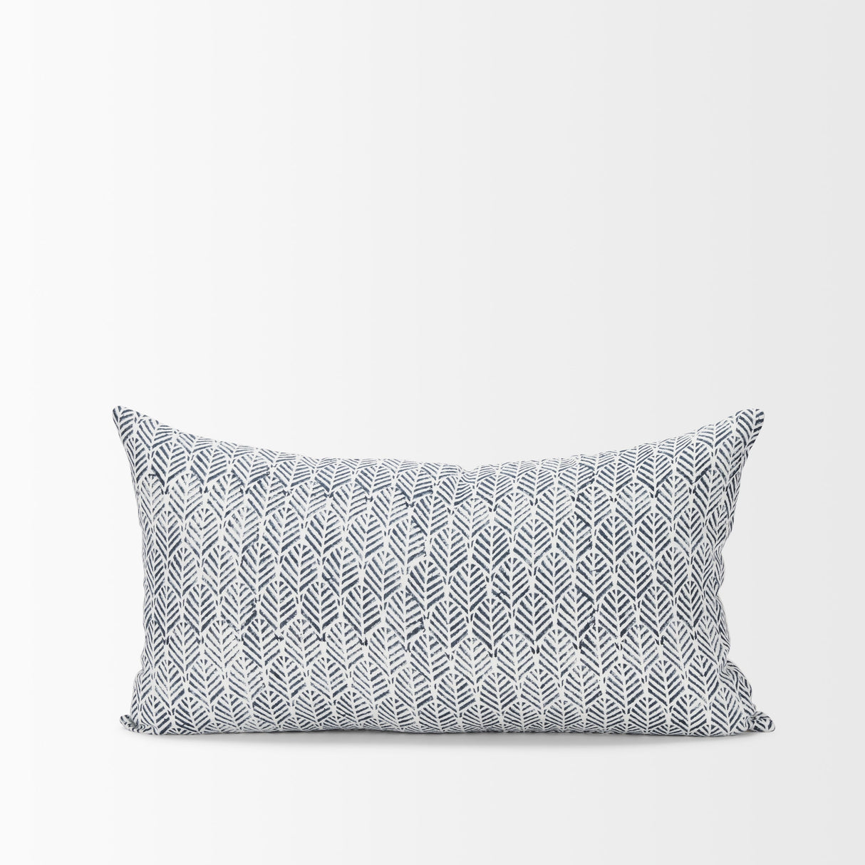 Janelle Cream w/ Indigo Print Linen Lumbar Decorative Pillow Cover by Mercana at Eve Furniture