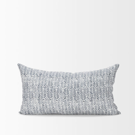 Janelle Cream w/ Indigo Print Linen Lumbar Decorative Pillow Cover by Mercana at Eve Furniture