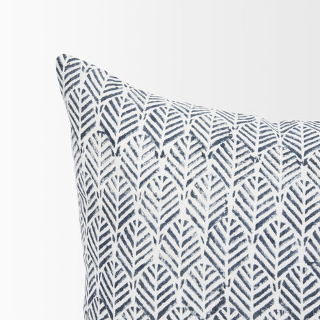 Janelle Cream w/ Indigo Print Linen Lumbar Decorative Pillow Cover by Mercana at Eve Furniture