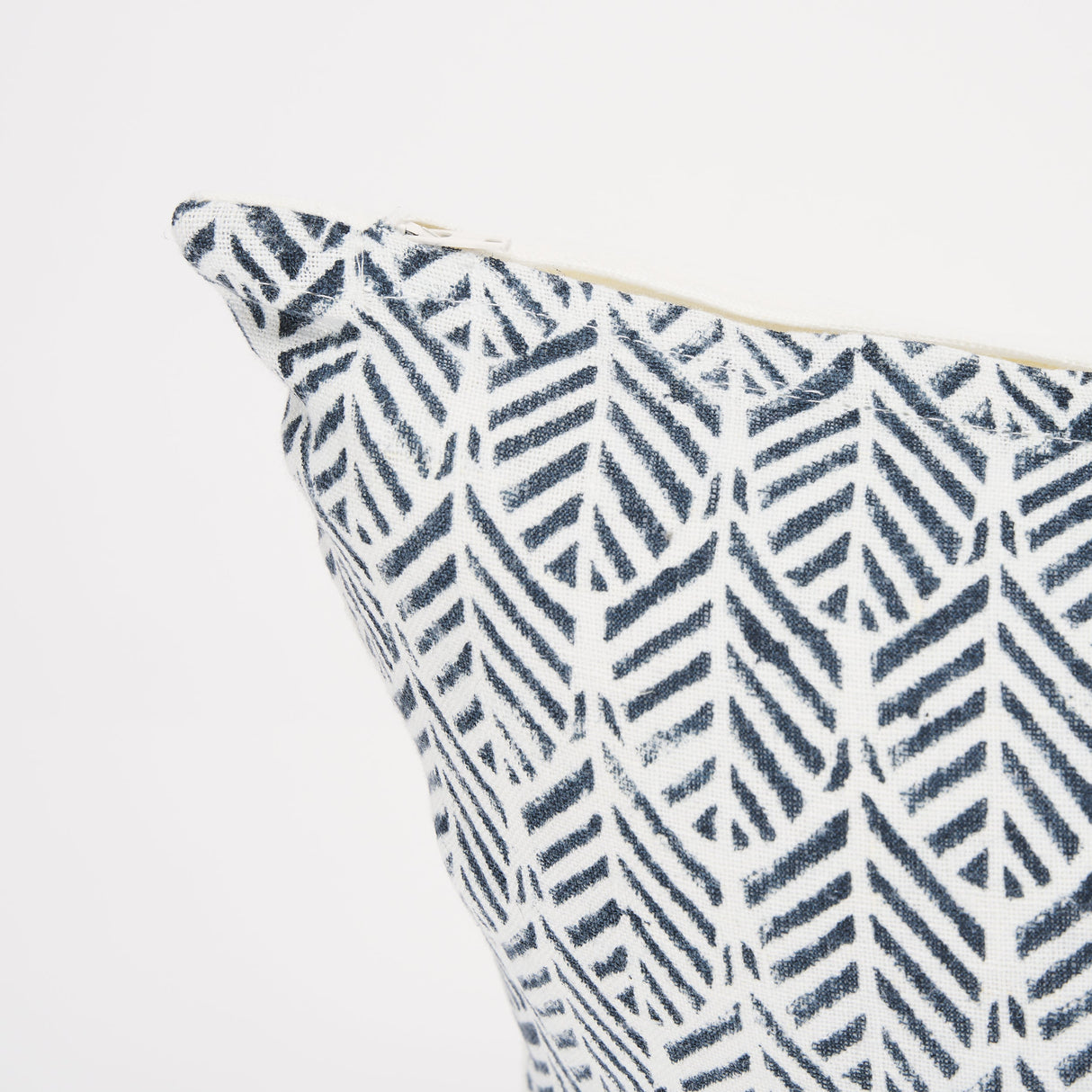 Janelle Cream w/ Indigo Print Linen Lumbar Decorative Pillow Cover by Mercana at Eve Furniture