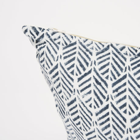 Janelle Cream w/ Indigo Print Linen Lumbar Decorative Pillow Cover by Mercana at Eve Furniture