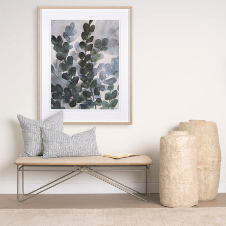 Janelle Cream w/ Indigo Print Linen Lumbar Decorative Pillow Cover by Mercana at Eve Furniture