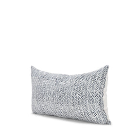 Janelle Cream w/ Indigo Print Linen Lumbar Decorative Pillow Cover by Mercana at Eve Furniture