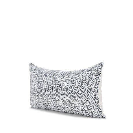 Janelle Cream w/ Indigo Print Linen Lumbar Decorative Pillow Cover by Mercana at Eve Furniture