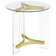 Janessa Clear and Matte Brass Round Glass Top End Table With Acrylic Legs by Coaster at Eve Furniture