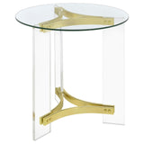 Janessa Clear and Matte Brass Round Glass Top End Table With Acrylic Legs by Coaster at Eve Furniture