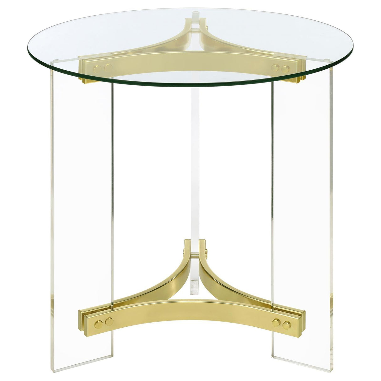 Janessa Clear and Matte Brass Round Glass Top End Table With Acrylic Legs by Coaster at Eve Furniture