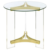 Janessa Clear and Matte Brass Round Glass Top End Table With Acrylic Legs by Coaster at Eve Furniture