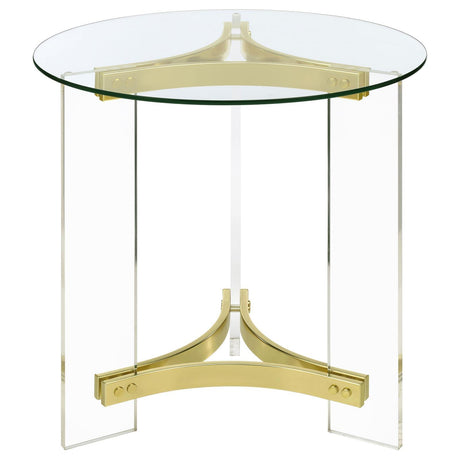 Janessa Clear and Matte Brass Round Glass Top End Table With Acrylic Legs by Coaster at Eve Furniture