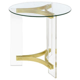 Janessa Clear and Matte Brass Round Glass Top End Table With Acrylic Legs by Coaster at Eve Furniture