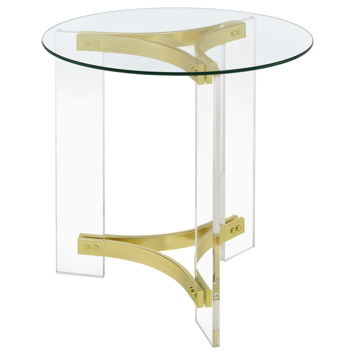 Janessa Clear and Matte Brass Round Glass Top End Table With Acrylic Legs by Coaster at Eve Furniture