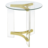 Janessa Clear and Matte Brass Round Glass Top End Table With Acrylic Legs by Coaster at Eve Furniture
