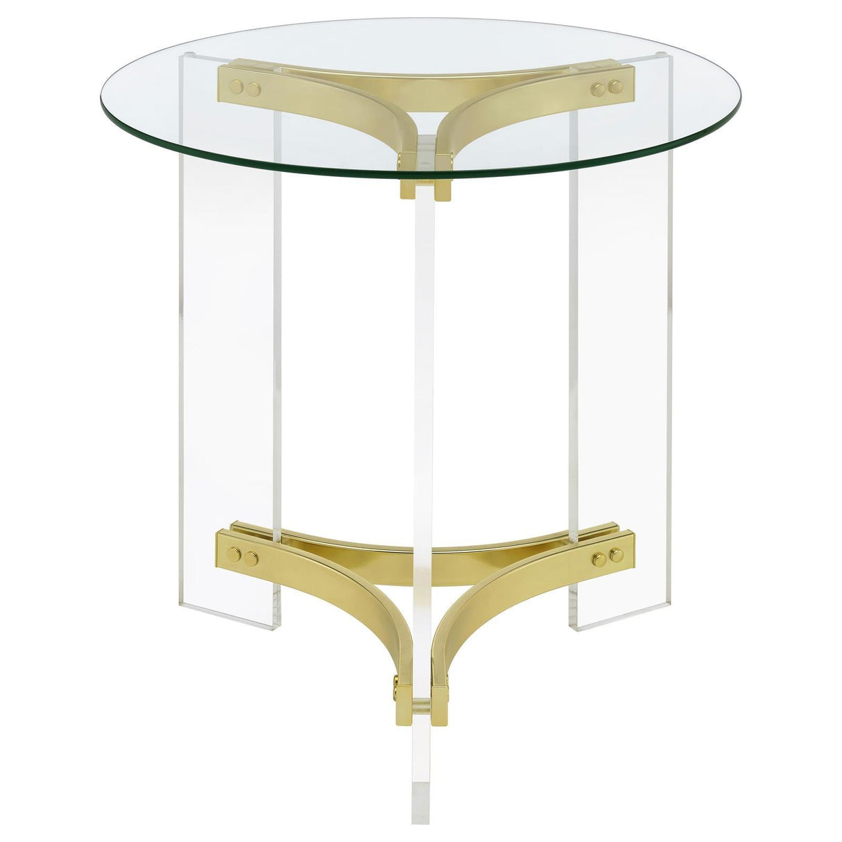 Janessa Clear and Matte Brass Round Glass Top End Table With Acrylic Legs by Coaster at Eve Furniture