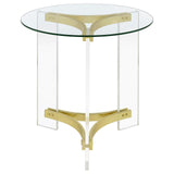 Janessa Clear and Matte Brass Round Glass Top End Table With Acrylic Legs by Coaster at Eve Furniture