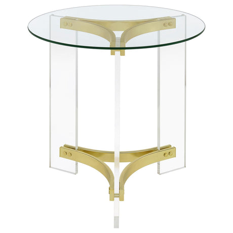 Janessa Clear and Matte Brass Round Glass Top End Table With Acrylic Legs by Coaster at Eve Furniture