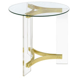 Janessa Clear and Matte Brass Round Glass Top End Table With Acrylic Legs by Coaster at Eve Furniture