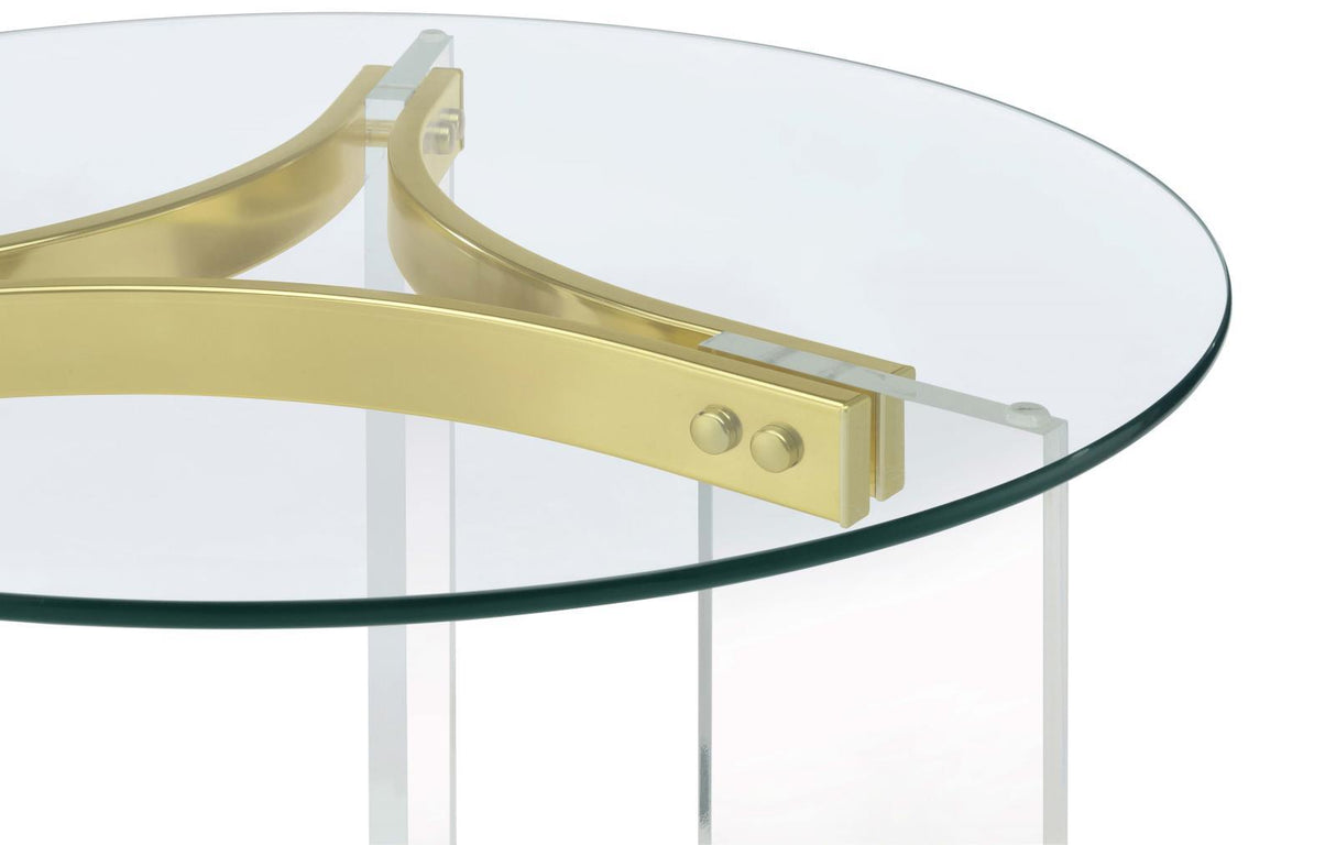 Janessa Clear and Matte Brass Round Glass Top End Table With Acrylic Legs by Coaster at Eve Furniture