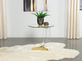Janessa Clear and Matte Brass Round Glass Top End Table With Acrylic Legs by Coaster at Eve Furniture