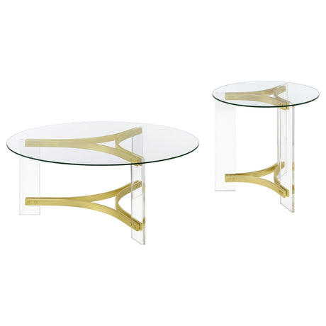 Janessa Matte Brass 2-Piece Acrylic Coffee and End Table Set by Coaster at Eve Furniture