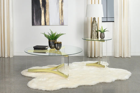 Janessa Matte Brass 2-Piece Acrylic Coffee and End Table Set by Coaster at Eve Furniture