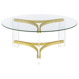 Janessa Matte Brass 3-Piece Acrylic Coffee and End Table Set by Coaster at Eve Furniture