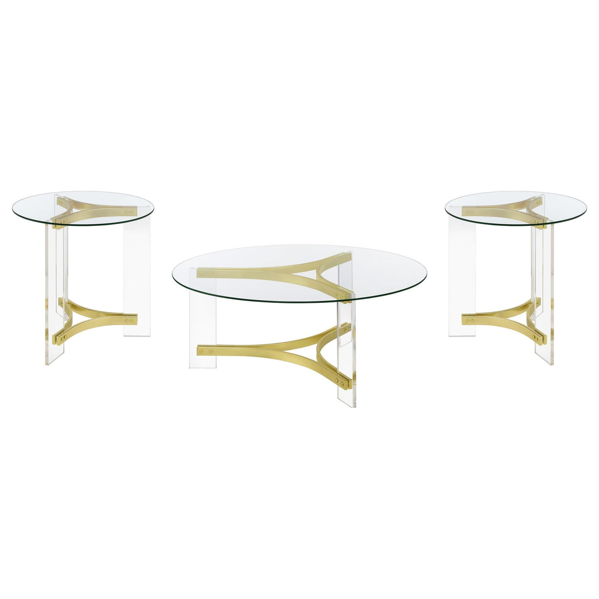 Janessa Matte Brass 3-Piece Acrylic Coffee and End Table Set by Coaster at Eve Furniture