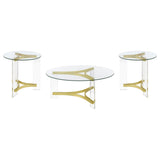 Janessa Matte Brass 3-Piece Acrylic Coffee and End Table Set by Coaster at Eve Furniture