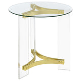 Janessa Matte Brass 3-Piece Acrylic Coffee and End Table Set by Coaster at Eve Furniture