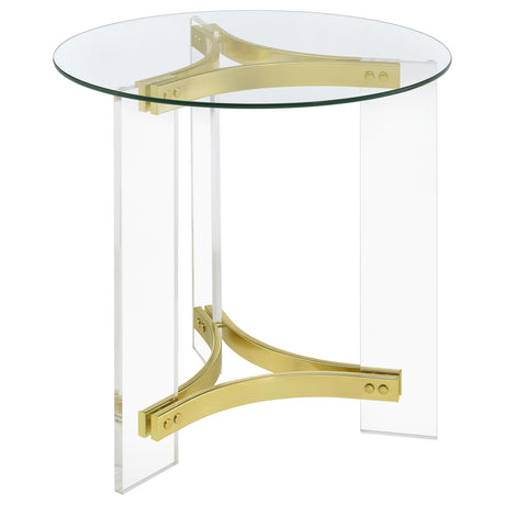 Janessa Matte Brass 3-Piece Acrylic Coffee and End Table Set by Coaster at Eve Furniture
