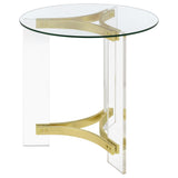 Janessa Matte Brass 3-Piece Acrylic Coffee and End Table Set by Coaster at Eve Furniture