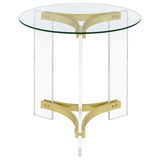 Janessa Matte Brass 3-Piece Acrylic Coffee and End Table Set by Coaster at Eve Furniture