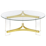 Janessa Matte Brass 3-Piece Acrylic Coffee and End Table Set by Coaster at Eve Furniture