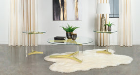 Janessa Matte Brass 3-Piece Acrylic Coffee and End Table Set by Coaster at Eve Furniture