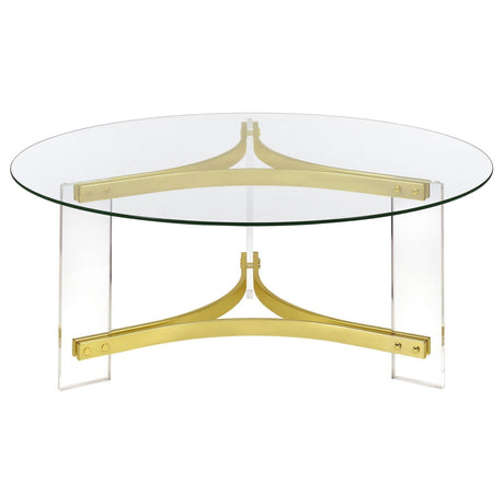 Janessa Round Glass Top Coffee Table With Acrylic Legs Clear and Matte Brass by Coaster at Eve Furniture