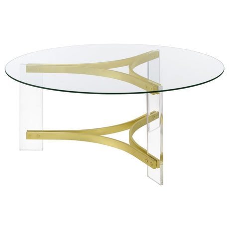 Janessa Round Glass Top Coffee Table With Acrylic Legs Clear and Matte Brass by Coaster at Eve Furniture