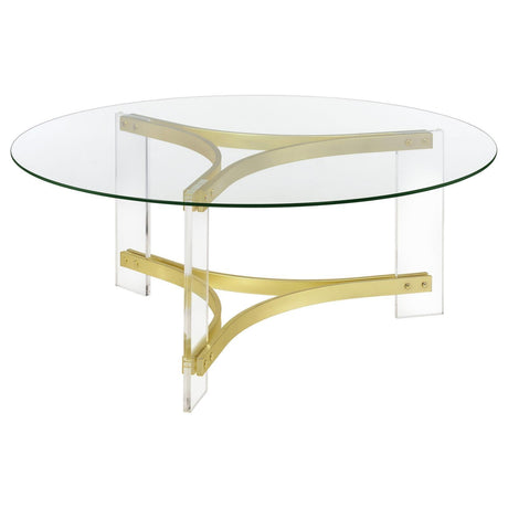 Janessa Round Glass Top Coffee Table With Acrylic Legs Clear and Matte Brass by Coaster at Eve Furniture