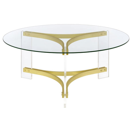 Janessa Round Glass Top Coffee Table With Acrylic Legs Clear and Matte Brass by Coaster at Eve Furniture