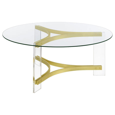 Janessa Round Glass Top Coffee Table With Acrylic Legs Clear and Matte Brass by Coaster at Eve Furniture