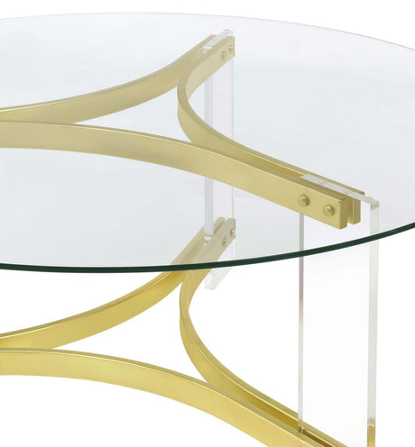 Janessa Round Glass Top Coffee Table With Acrylic Legs Clear and Matte Brass by Coaster at Eve Furniture