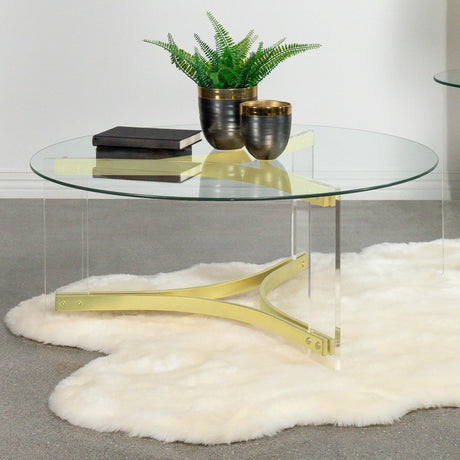Janessa Round Glass Top Coffee Table With Acrylic Legs Clear and Matte Brass by Coaster at Eve Furniture