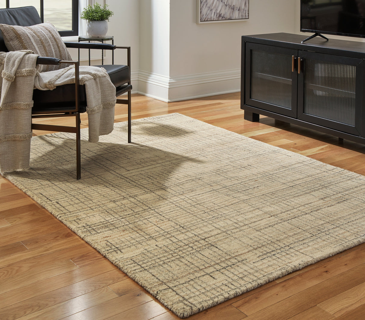 Janston Ivory/Gray/Tan Medium Rug by Ashley at Eve Furniture