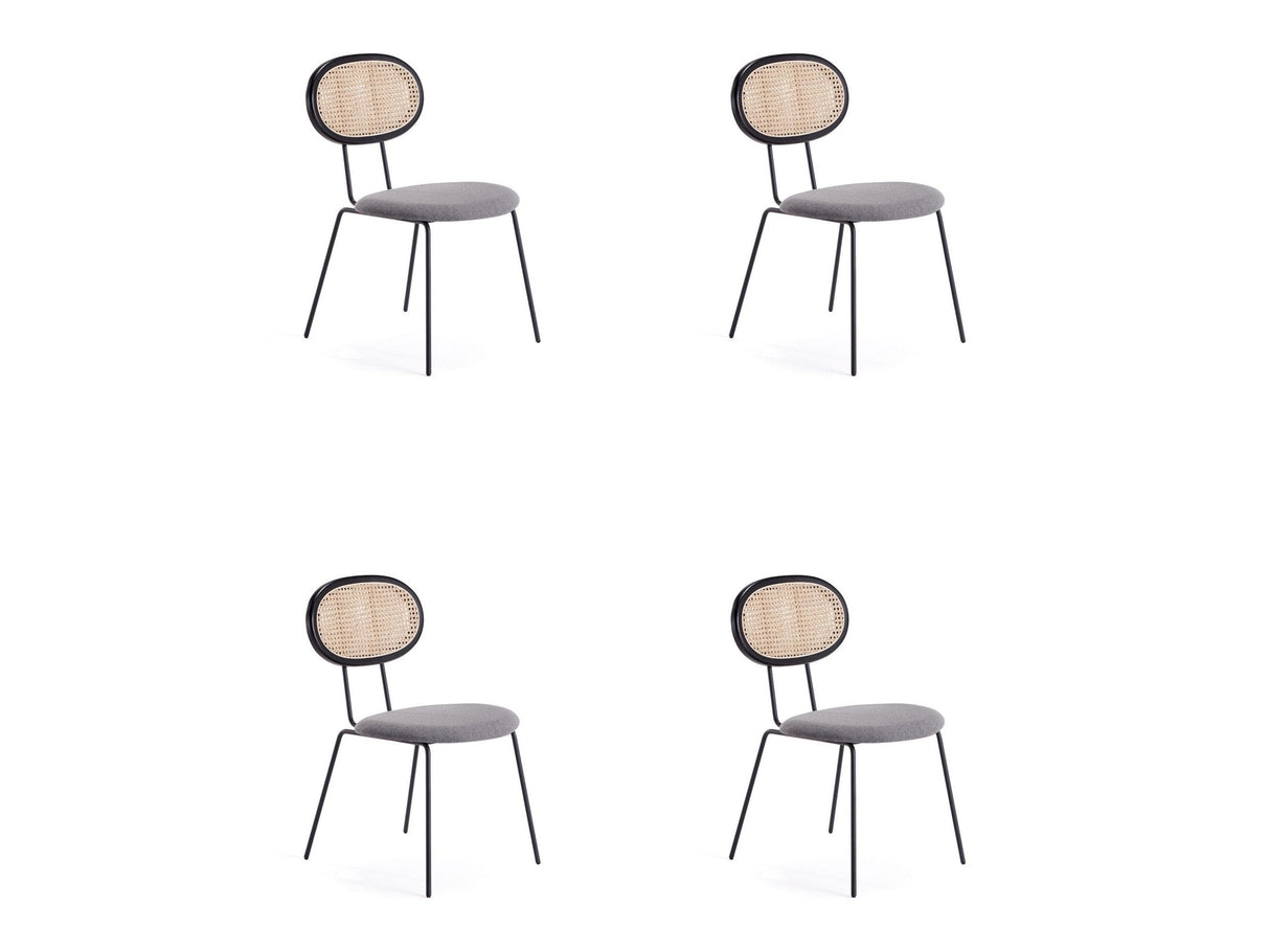 Jardin Dining Chair in Black with Cane and Grey Upholstered Seating (set of 4) by Manhattan Comfort at Eve Furniture
