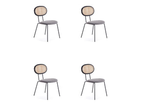 Jardin Dining Chair in Black with Cane and Grey Upholstered Seating (set of 4) by Manhattan Comfort at Eve Furniture