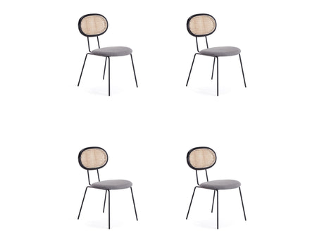 Jardin Dining Chair in Black with Cane and Grey Upholstered Seating (set of 4) by Manhattan Comfort at Eve Furniture