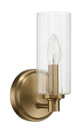 Jardin Single Light Wall Sconce With Clear Ribbed Glass - Satin Brass