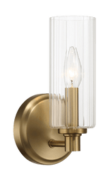 Jardin Single Light Wall Sconce With Clear Ribbed Glass - Satin Brass