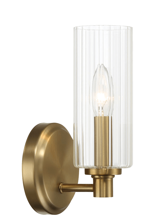 Jardin Single Light Wall Sconce With Clear Ribbed Glass - Satin Brass